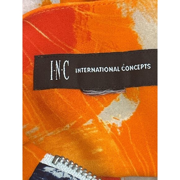 INC International Concepts Size Small Orange Zip Top Modern Art City Chic Vibran - Picture 7 of 9